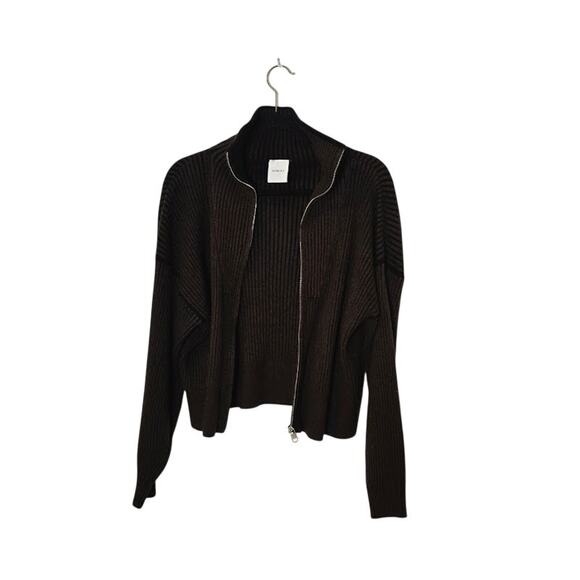 Varley Women's Full Zip Sweater Size Medium Dark Brown Ribbed Long Sleeves - Picture 4 of 8